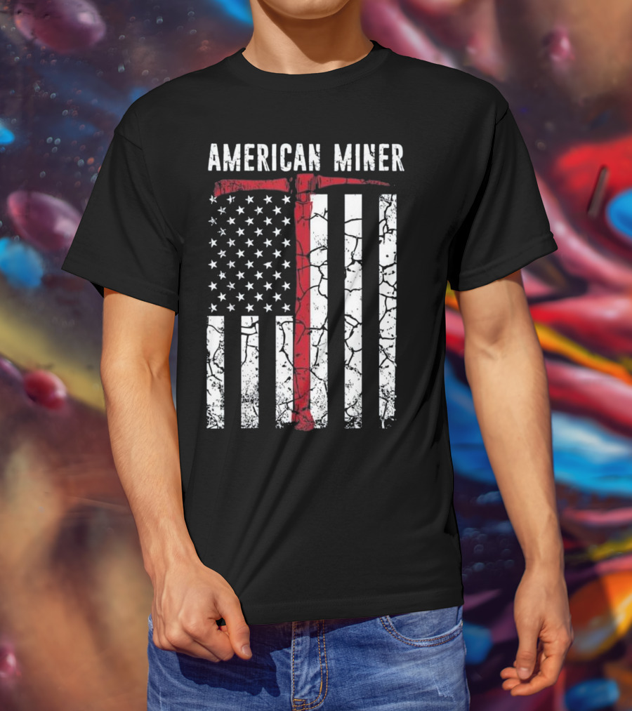 American Miner Coal Gold Flag Axe T-Shirt