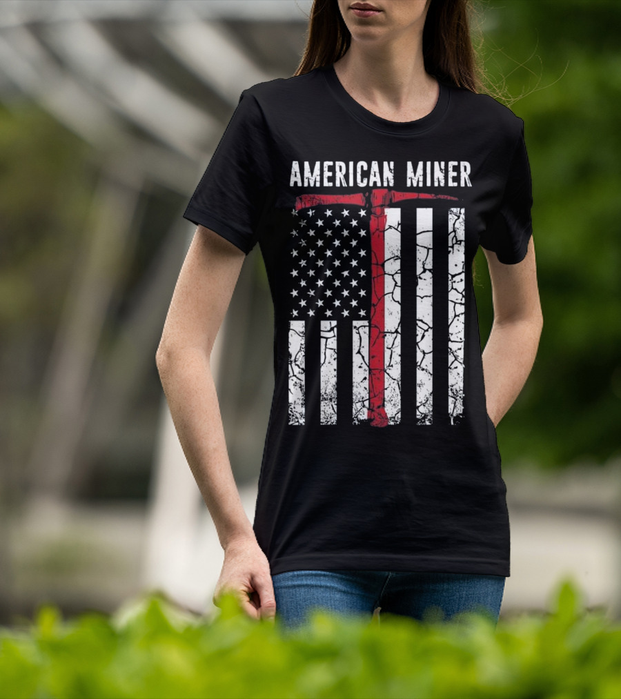 American Miner Coal Gold Flag Axe T-Shirt