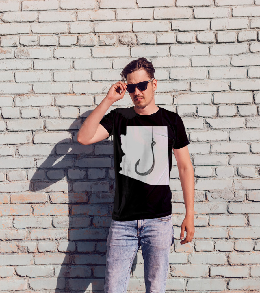 Arizona State Outline Fishing Hook Novelty T-Shirt