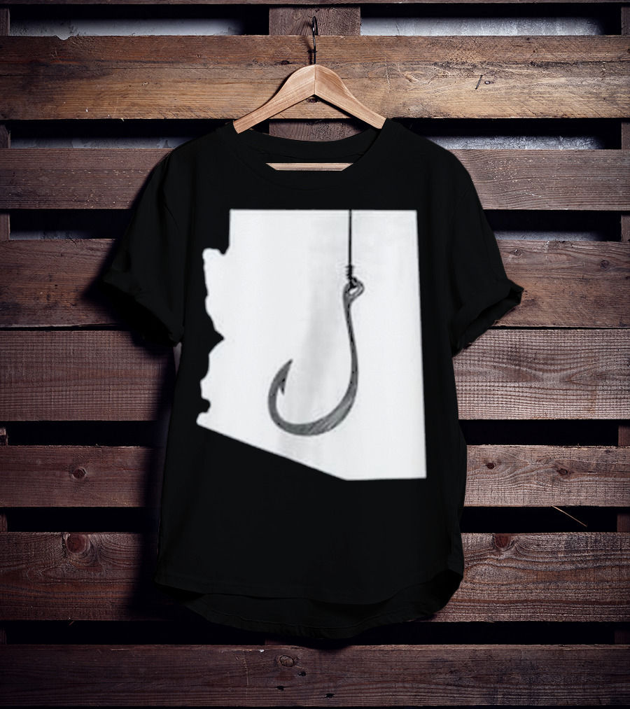 Arizona State Outline Fishing Hook Novelty T-Shirt