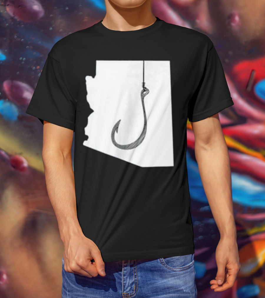 Arizona State Outline Fishing Hook Novelty T-Shirt