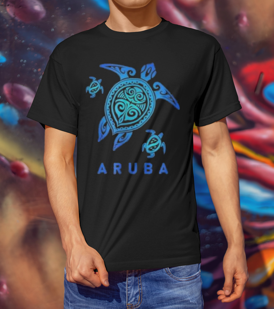 Aruba Tribal Sea Blue Turtle Trio T-Shirt
