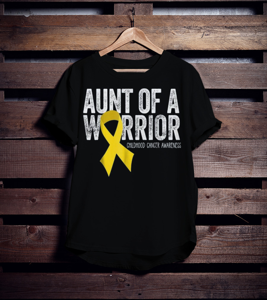 Aunt Of A Warrior Childhood Cancer Awareness Yellow T-Shirt