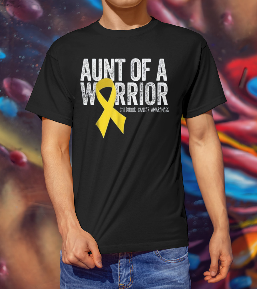 Aunt Of A Warrior Childhood Cancer Awareness Yellow T-Shirt