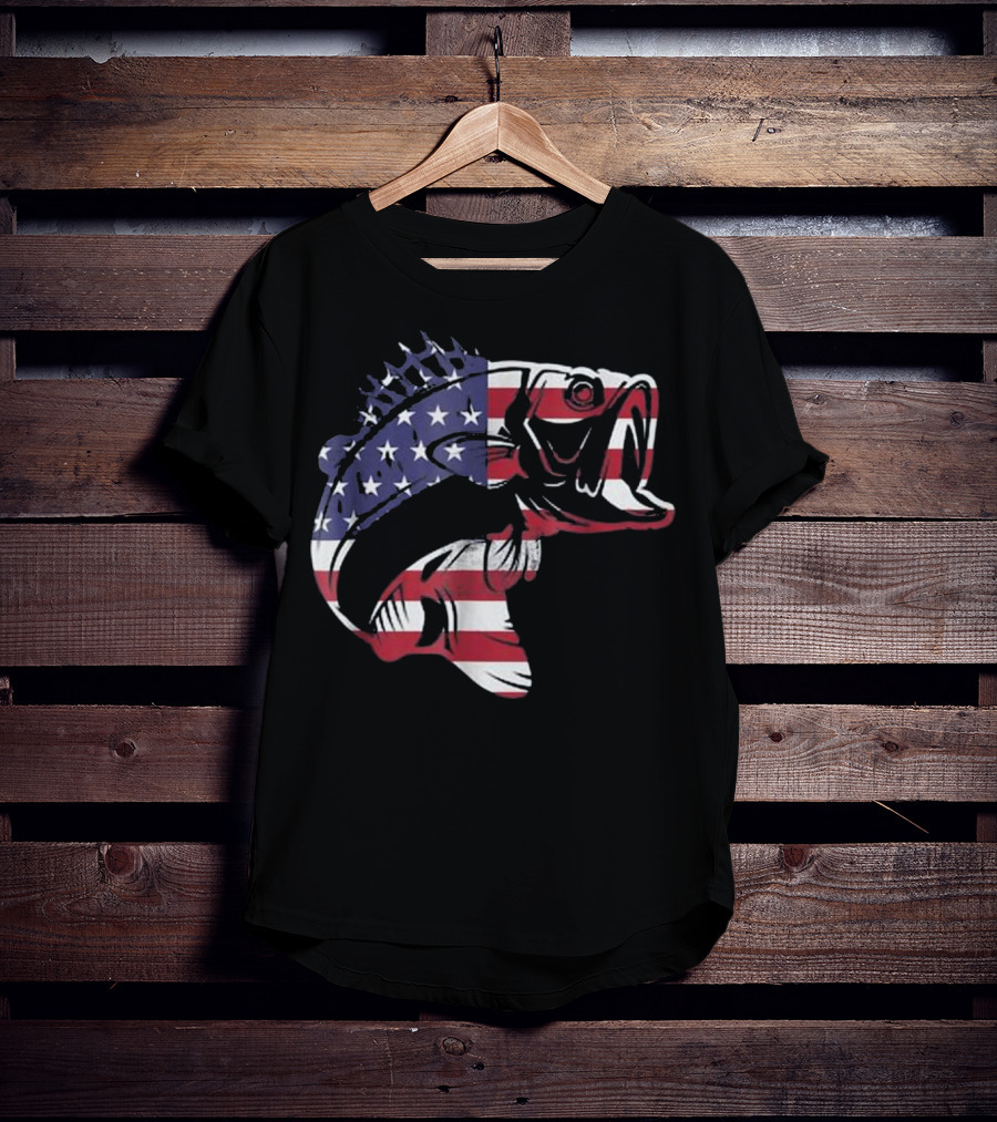 Bass Fishing American Flag Patriotic Bass Fisherman T-Shirt