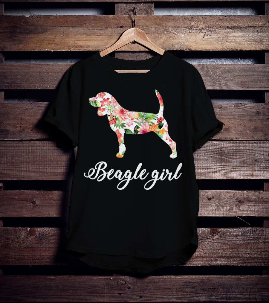Beagle Girl Floral Pattern Beagle Lovers T-Shirt