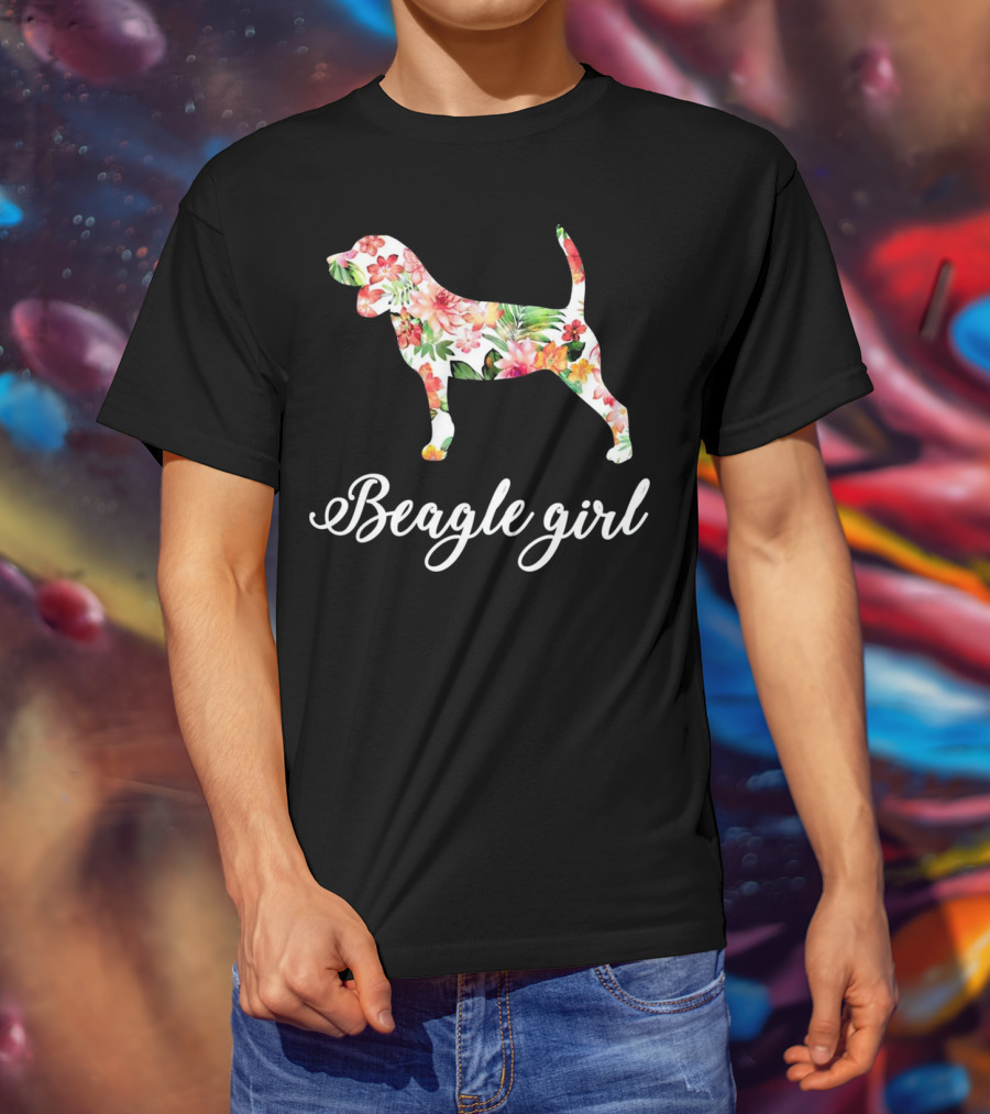 Beagle Girl Floral Pattern Beagle Lovers T-Shirt
