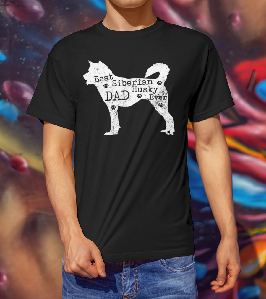 Best Siberian Husky Dog Dad Ever With Paw Prints T-Shirt