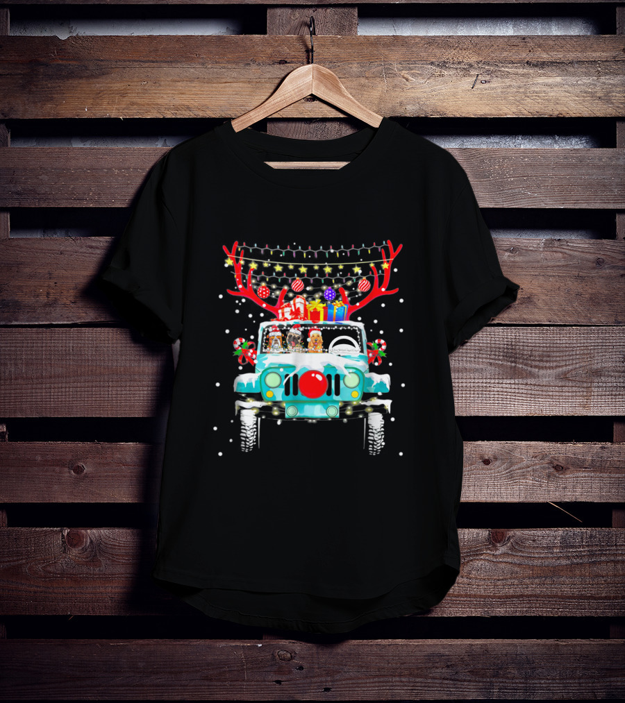 Christmas Jeep Reindeer Antlers Lights And Gifts T-Shirt