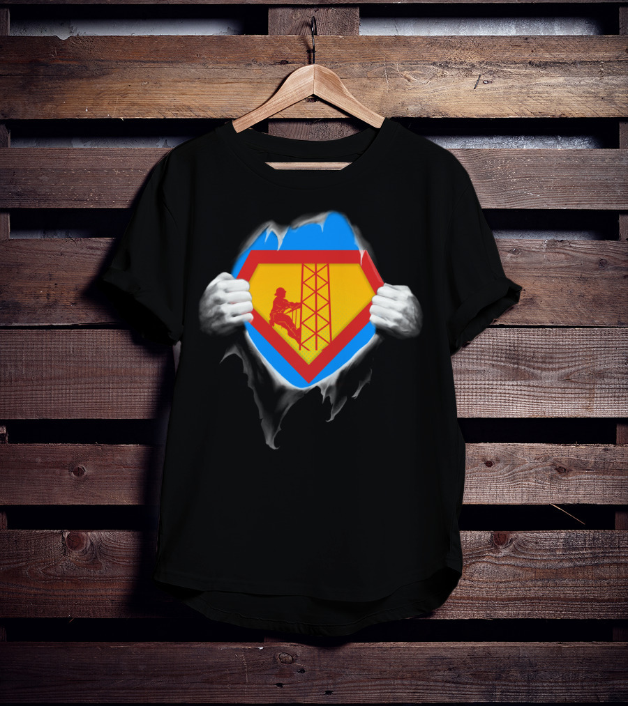 Tower Climber Superhero Symbol Burst Open T-Shirt