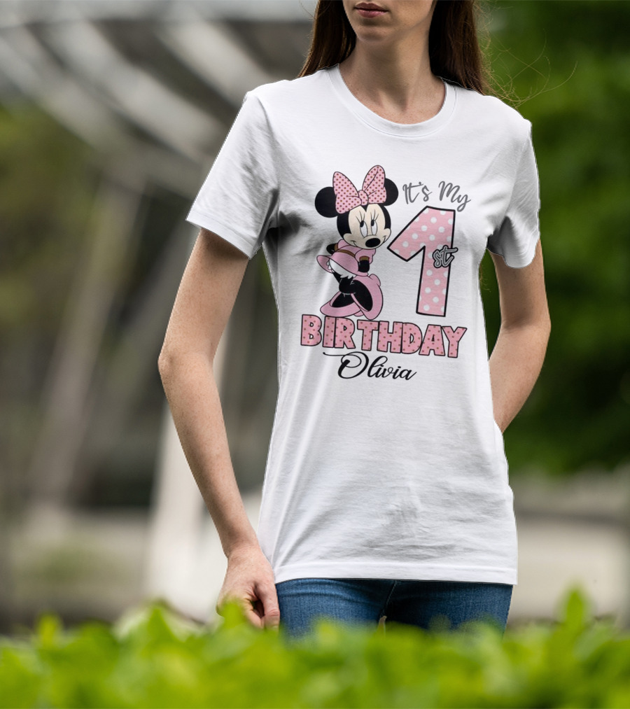 Minnie Mouse It's My 1st Birthday Olivia Party T-Shirt