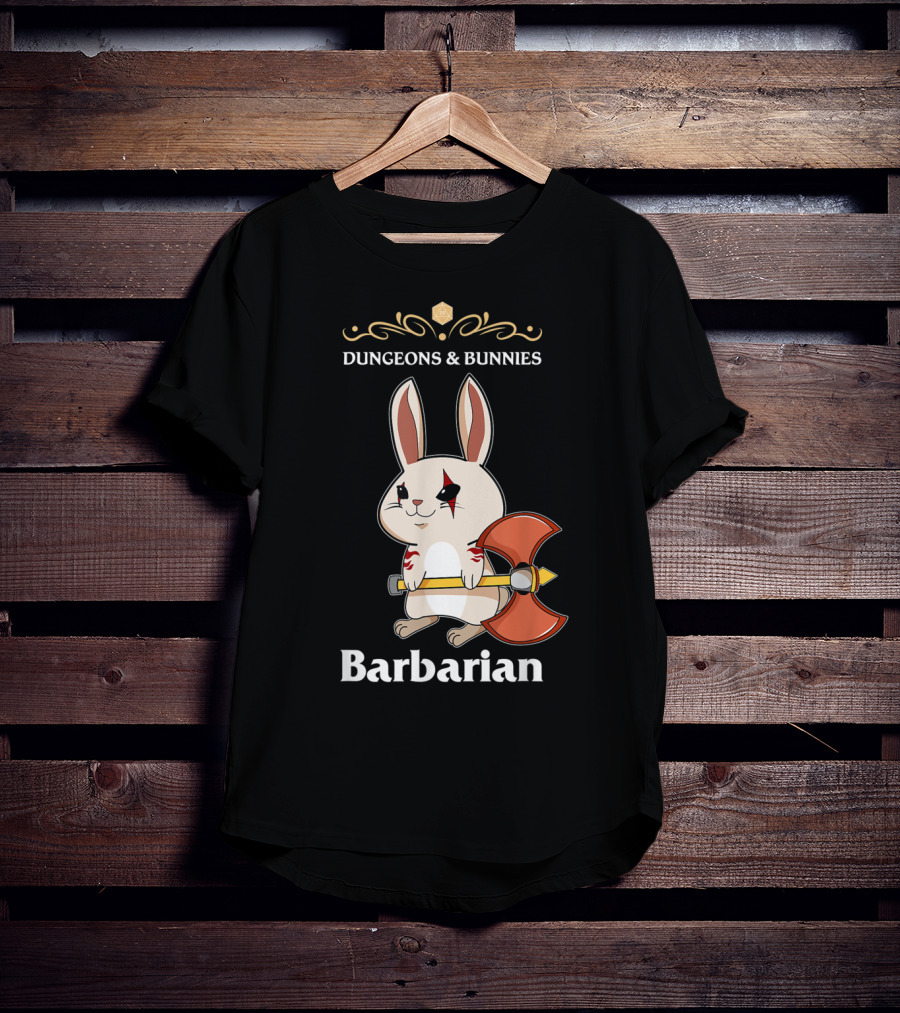 Dungeons And Bunnies Barbarian With Axe And Rune Symbols T-Shirt