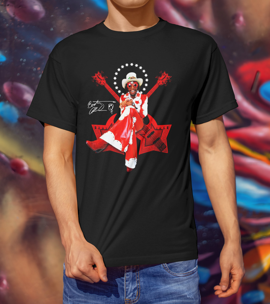 Bootsy Collins Funk Bass Star Double Guitar Red Suit T-Shirt