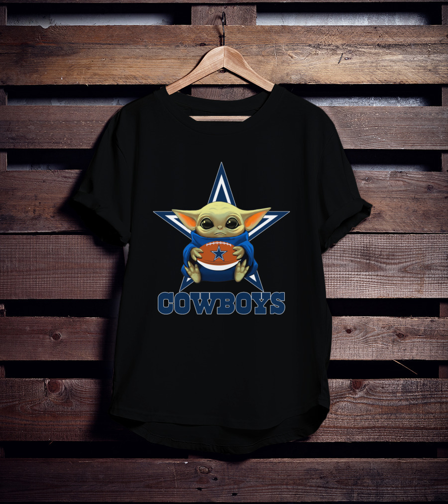 Cowboys Fan Baby Yoda Holding Football Star T-Shirt