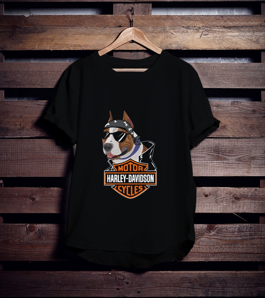 Harley Davidson Motorcycles American Staffordshire Terrier Biker T-Shirt