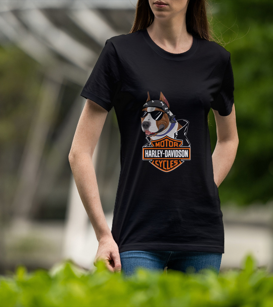 Harley Davidson Motorcycles American Staffordshire Terrier Biker T-Shirt