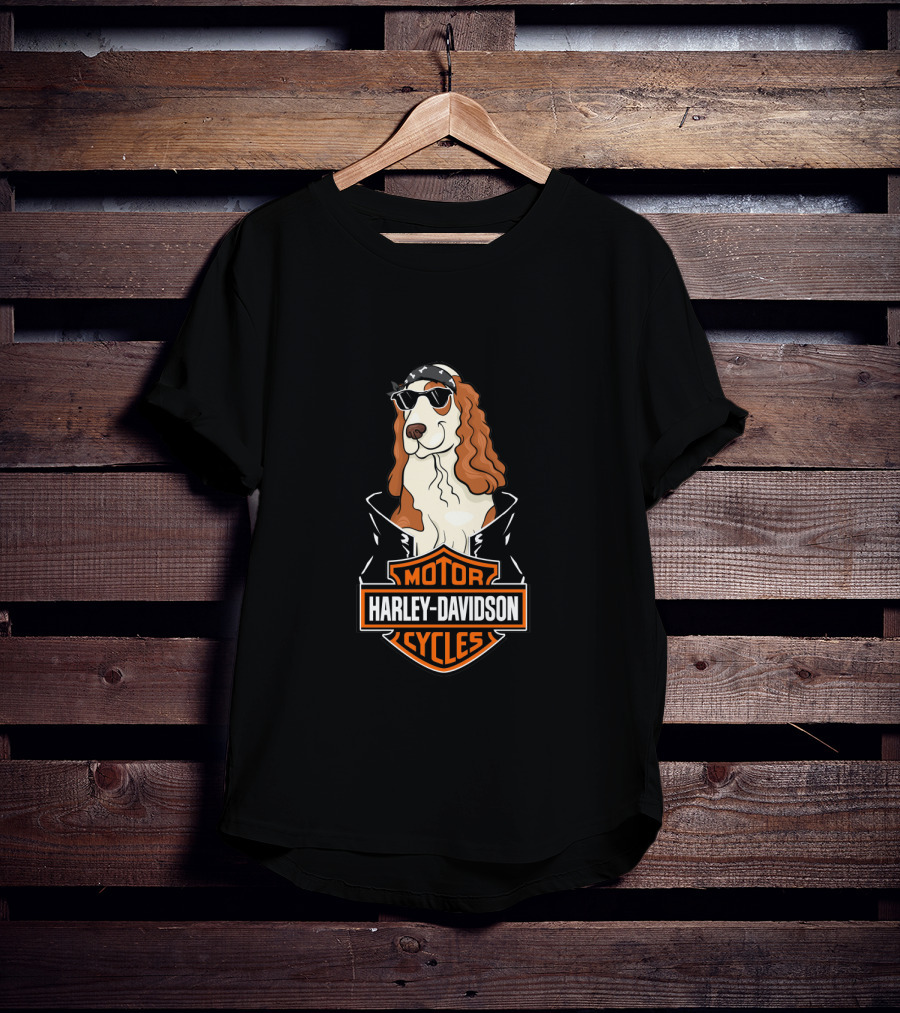 Harley Davidson Motorcycles Cocker Spaniel Biker Style T-Shirt