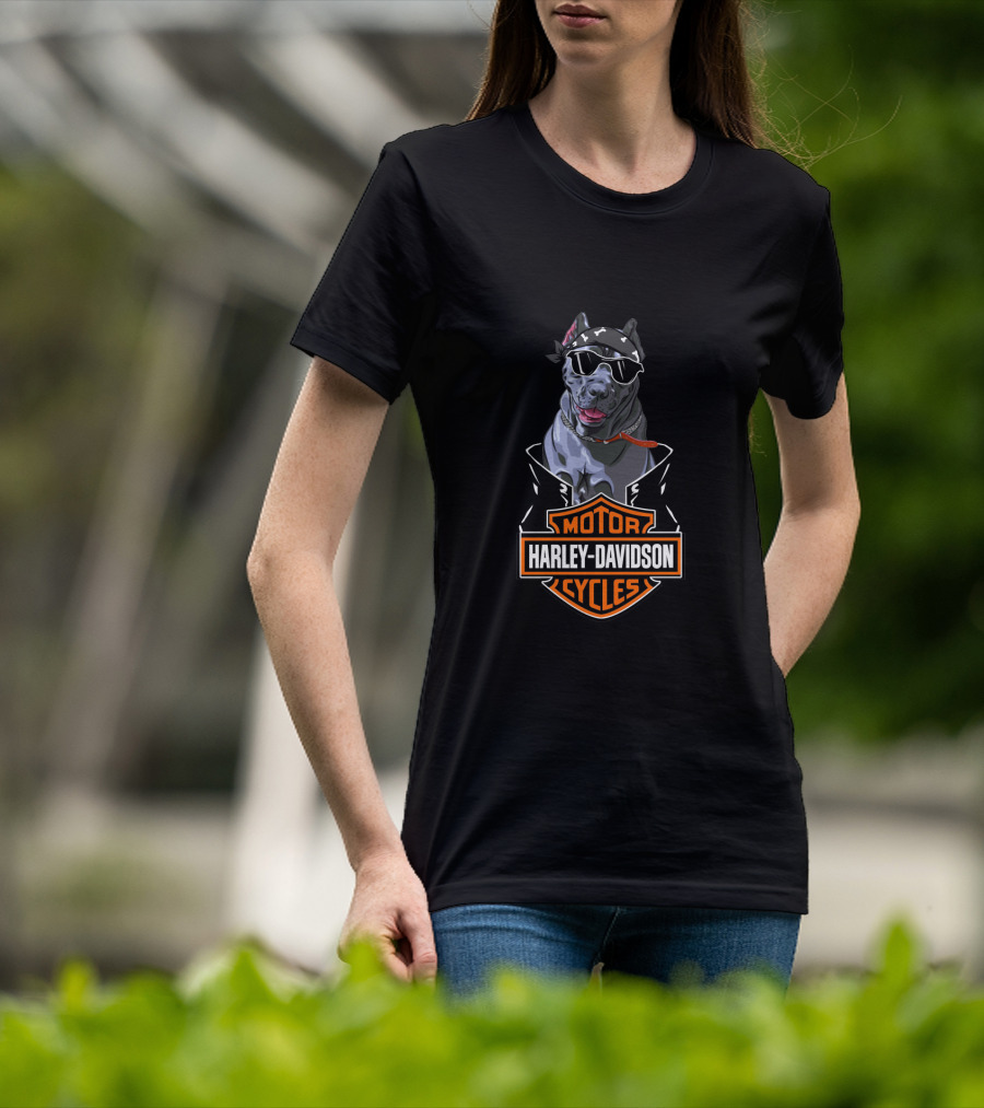 Harley Davidson Motor Cycles Cane Corso Motorcycle Dog Bandana Sunglasses T-Shirt