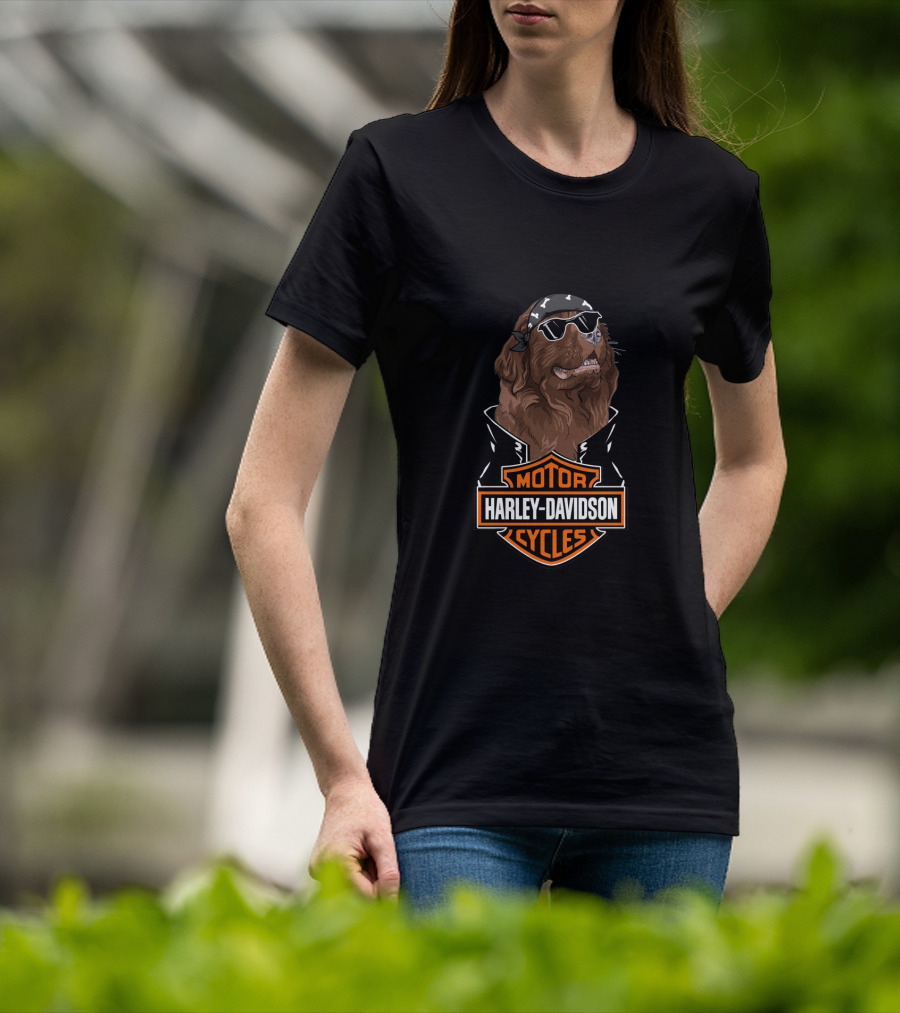 Harley Davidson Motorcycles Newfoundland Dog Biker T-Shirt