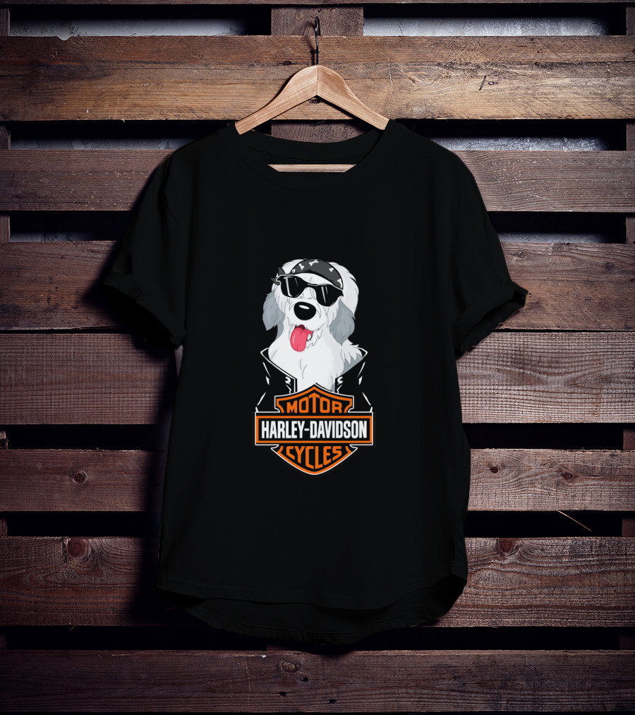 Harley Davidson Motorcycles Old English Sheepdogs Cool Biker T-Shirt
