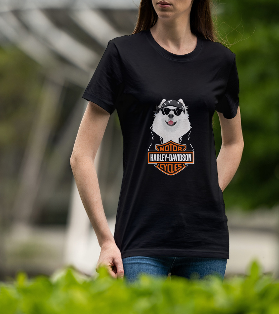 Samoyed Wearing Sunglasses Harley Davidson Motorcycles T-Shirt