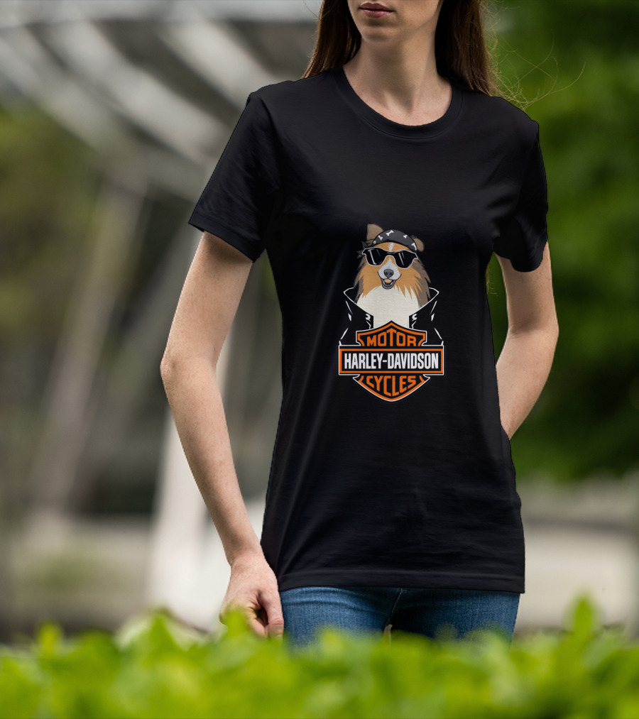 Harley Davidson Motor Cycles Shelties Motorcycle T-Shirt