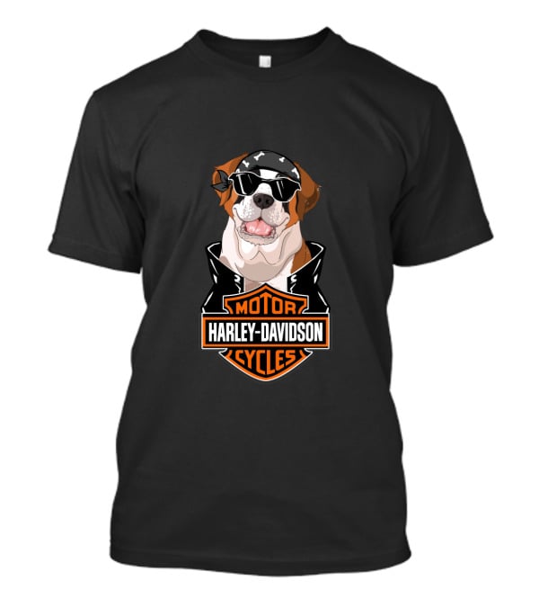 St Bernards Harley Davidson Motorcycles Logo Dog Bandana Sunglasses T-Shirt