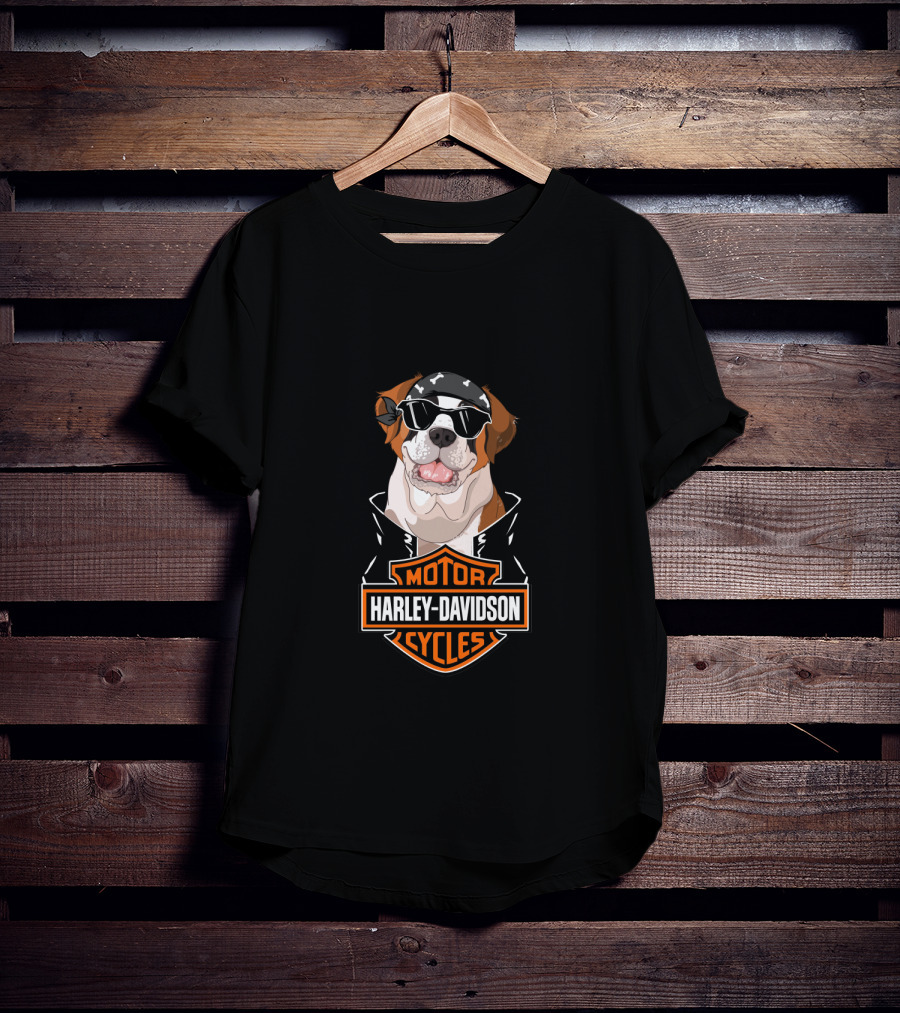 St Bernards Harley Davidson Motorcycles Logo Dog Bandana Sunglasses T-Shirt