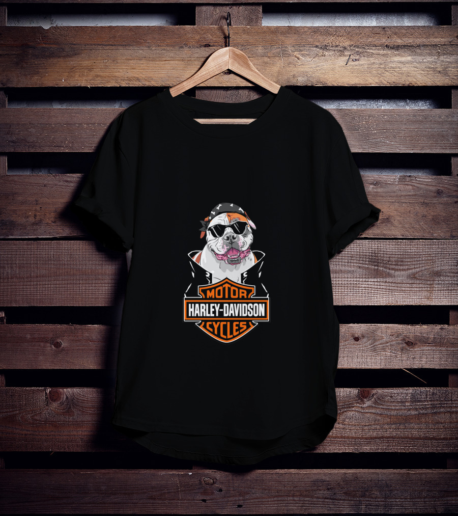 American Bulldog Harley Davidson Biker Style T-Shirt