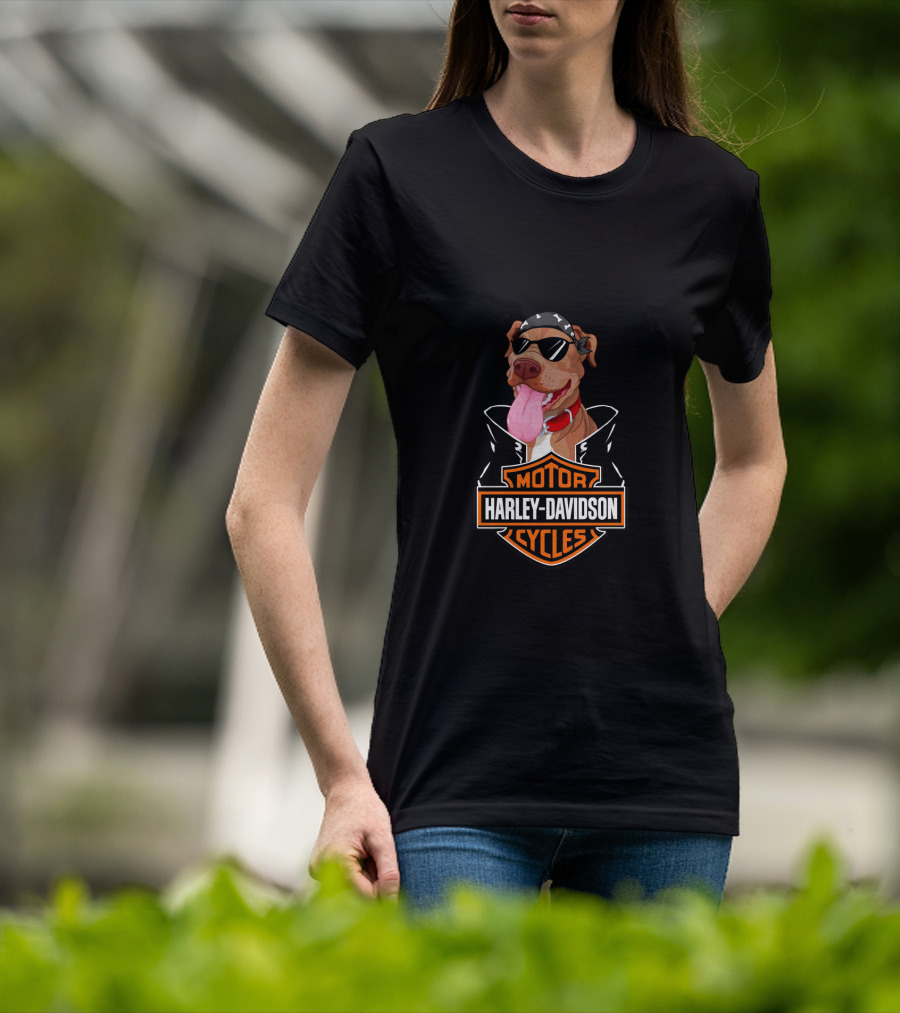 Harley Davidson American Pit Bull Terrier Biker T-Shirt