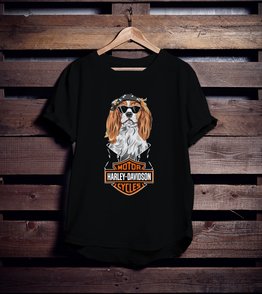 Cavalier King Charles Spaniel Harley Davidson Motorcycles T-Shirt