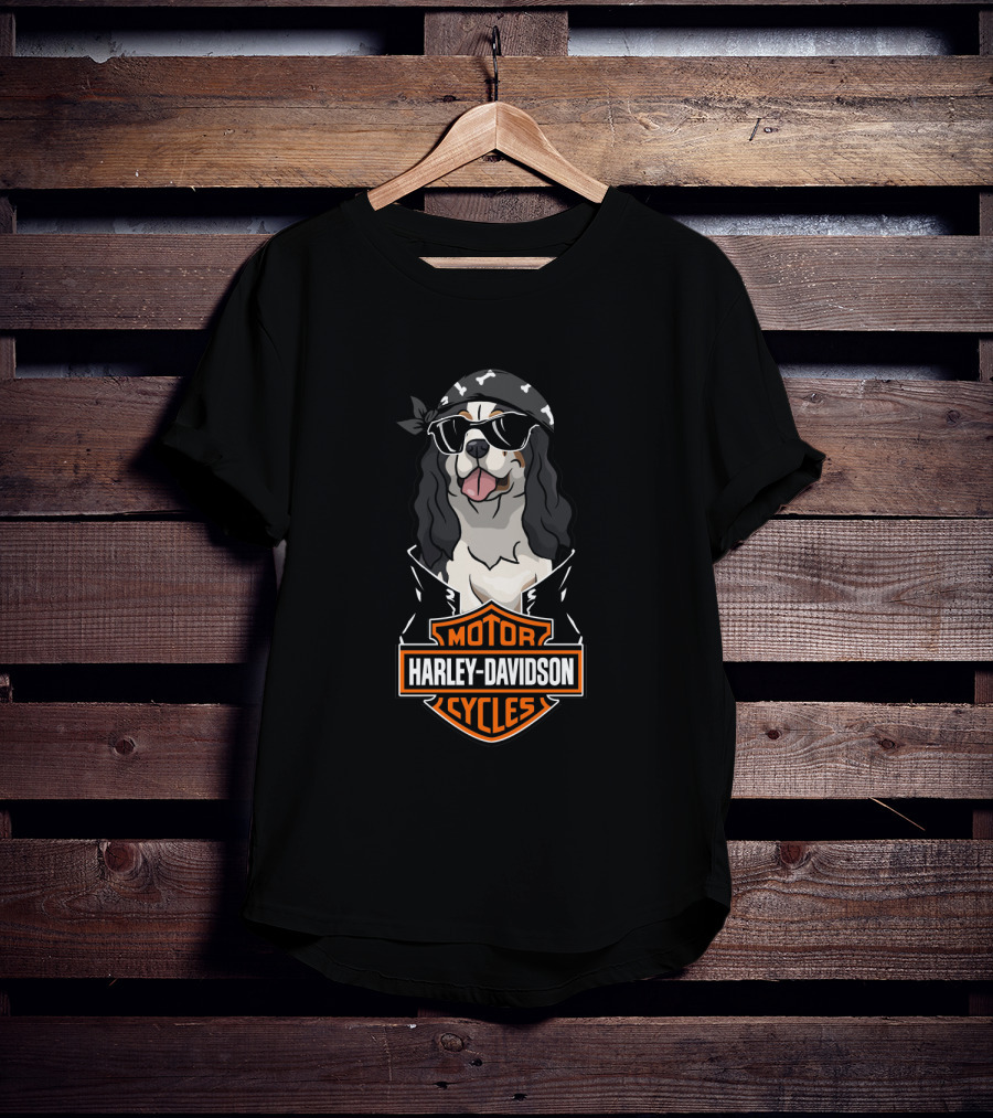 Harley Davidson King Charles Spaniel Biker Motocycles T-Shirt