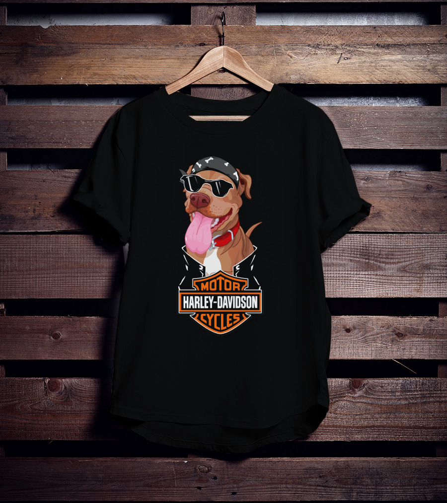 Harley Davidson Motorcycles Pit Bull Biker Bandana Sunglasses T-Shirt