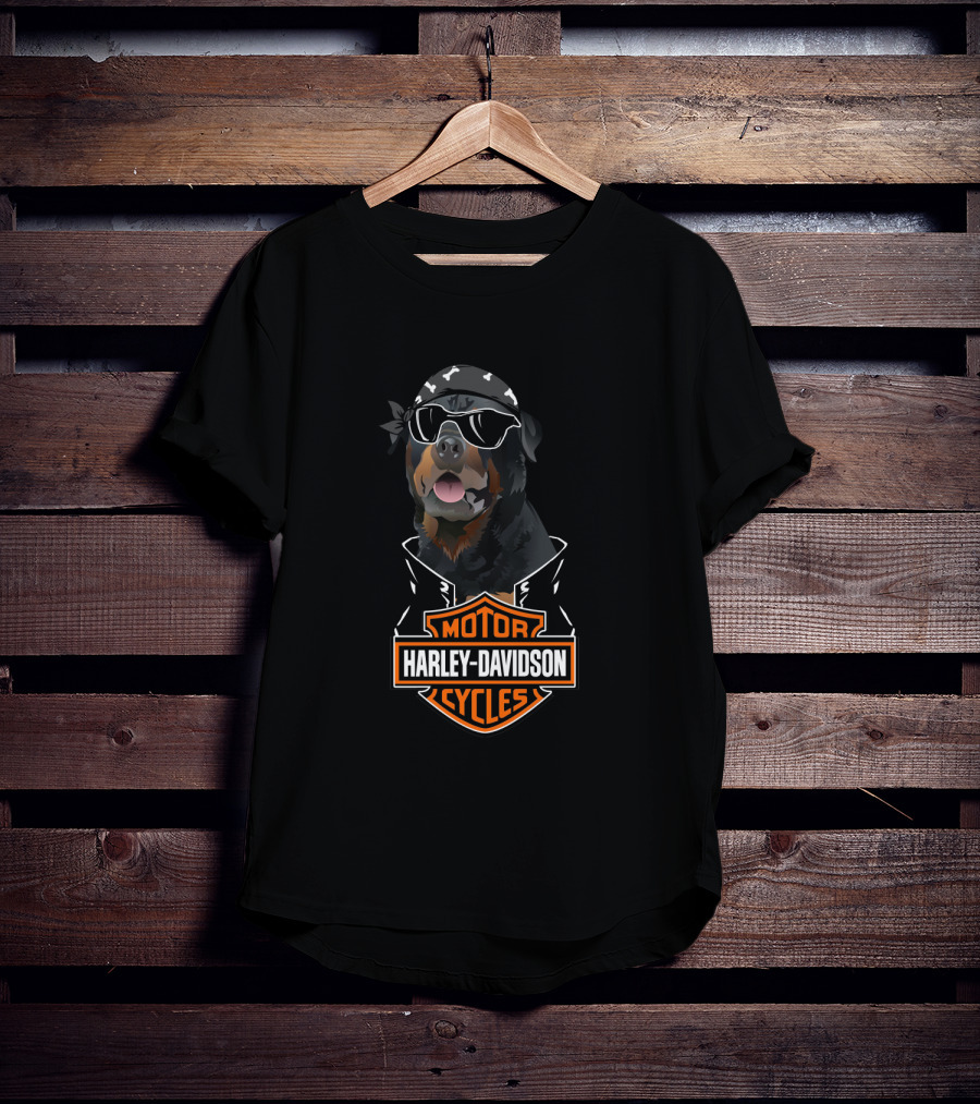 Rottweiler Harley Davidson Motorcycles Biker Bandana And Sunglasses T-Shirt