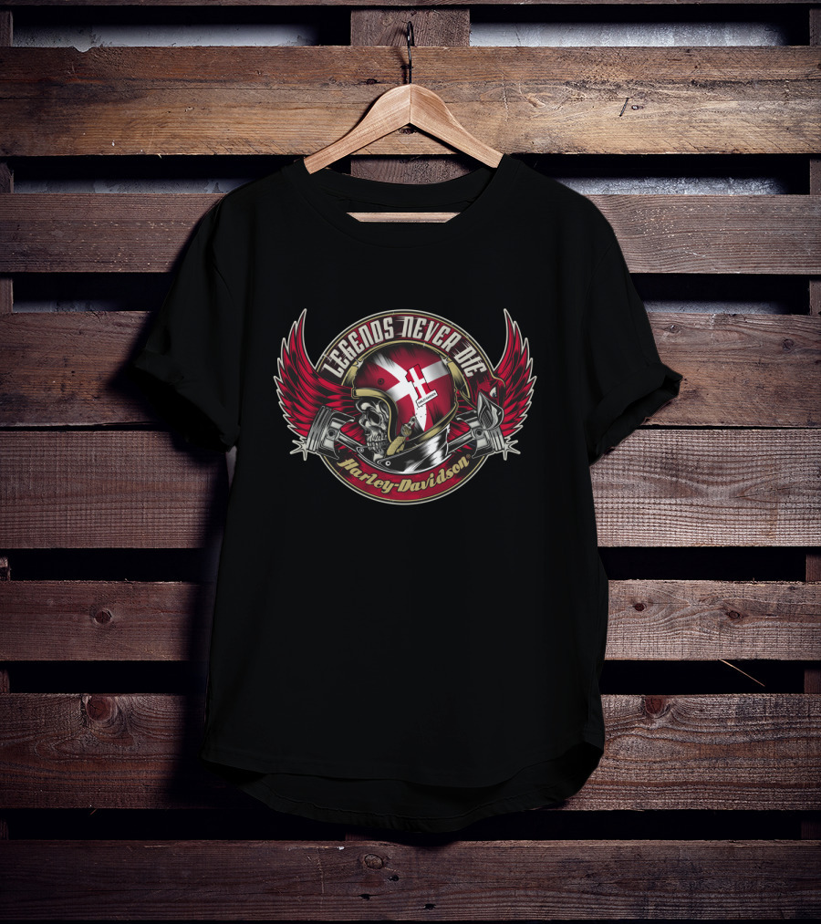 Legends Never Die Denmark Flag Harley Skull Harley Davidson T-Shirt