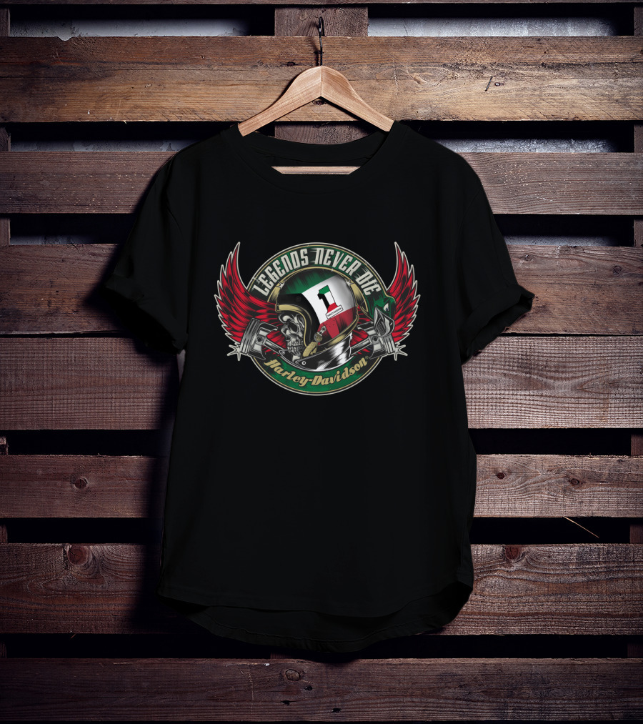 Legends Never Die Kuwait Flag Harley Davidson Skull Wings T-Shirt