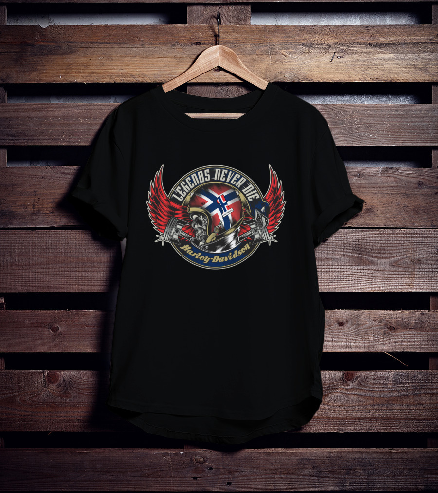 Legends Never Die Norway Flag Harley Davidson Skull T-Shirt
