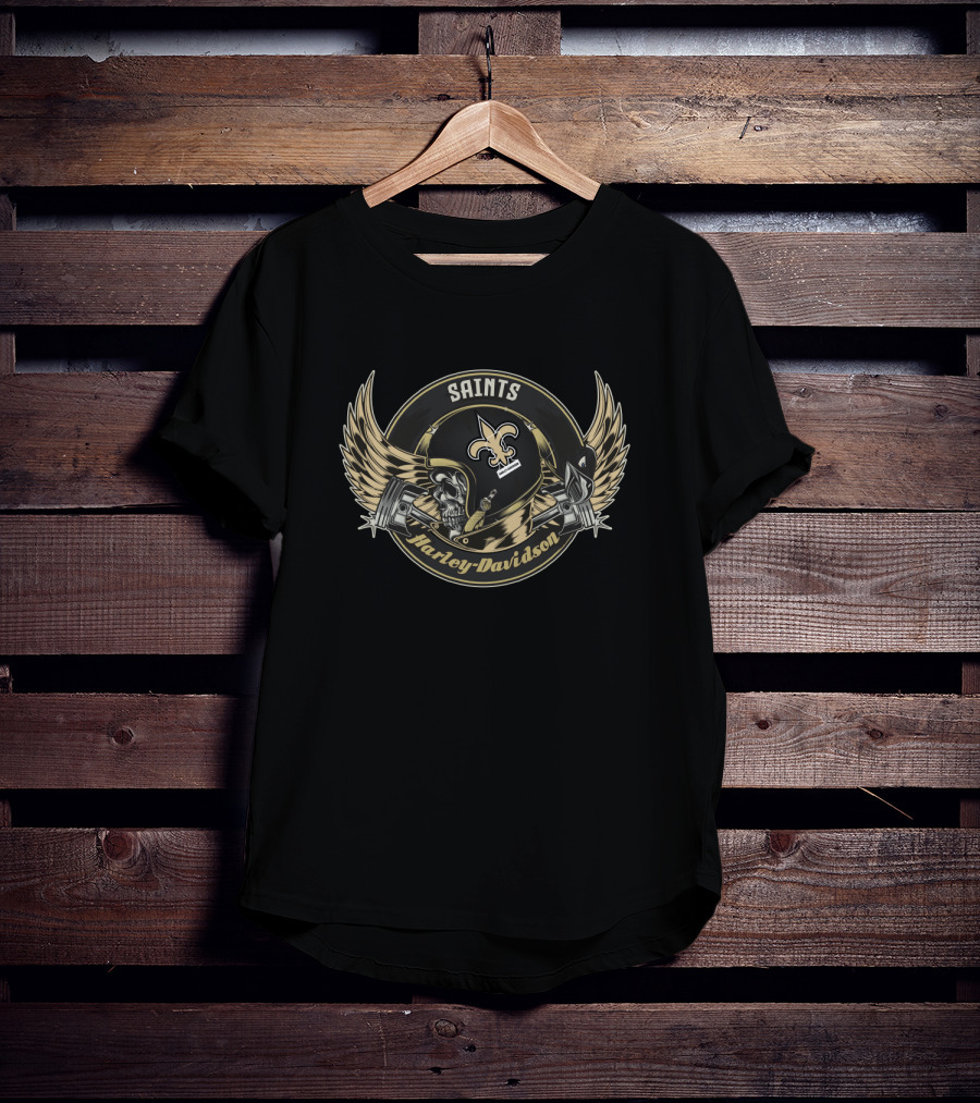 Saints Harley Davidson Skull Fleur-De-Lis Helmet T-Shirt