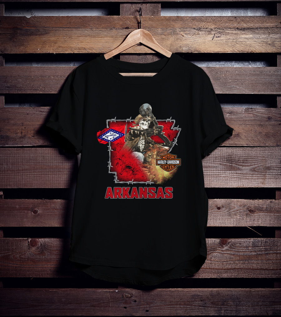 Arkansas Harley Davidson Motorcycles Skeleton Rider T-Shirt