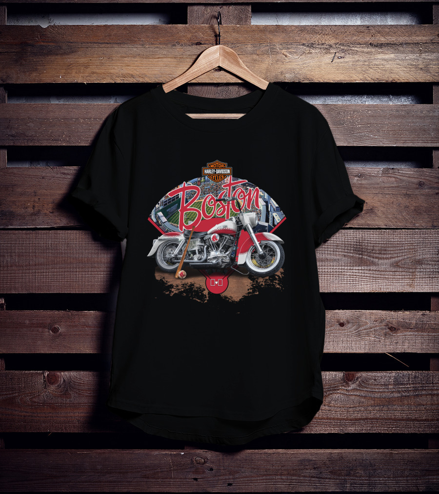 Boston Red Sox Harley Davidson Motorcycle Fenway Park Baseball T-Shirt