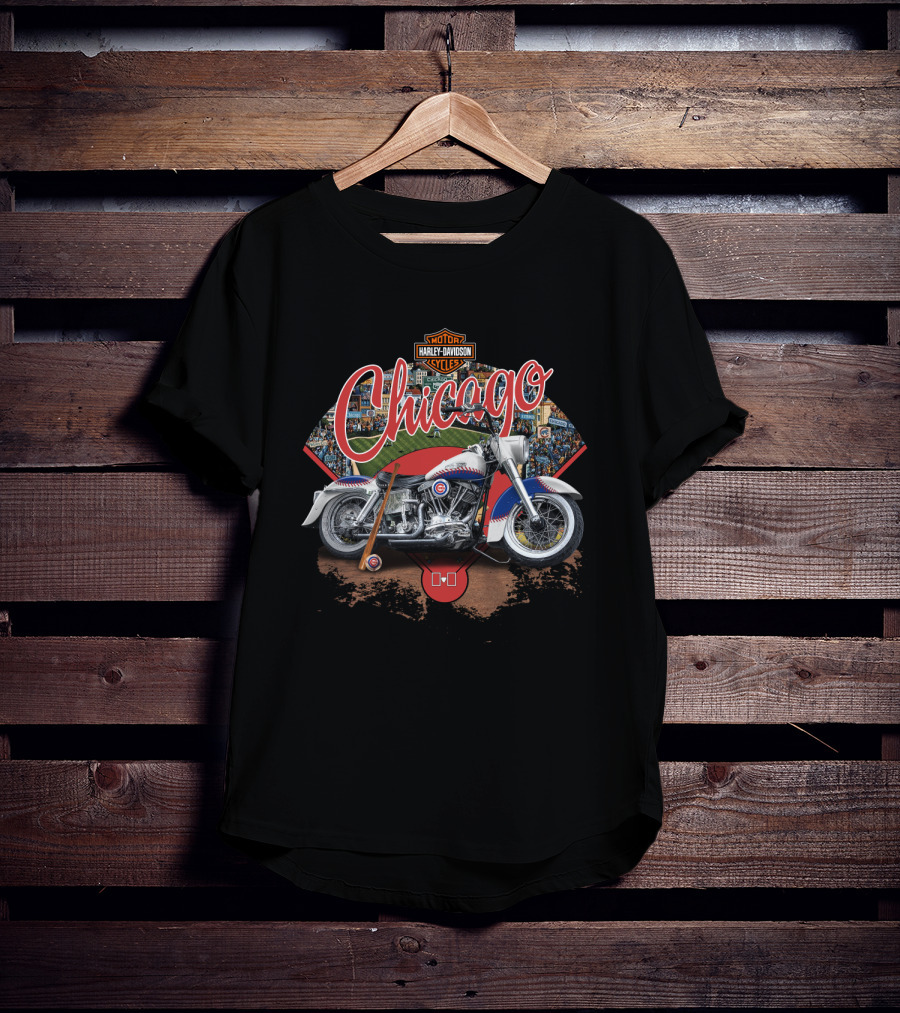 Chicago Cubs Harley Davidson Motorcycle Wrigley Field Batter Up T-Shirt