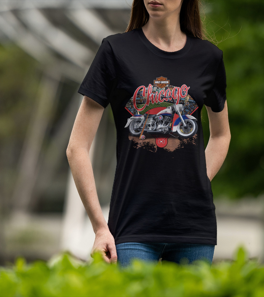 Chicago Cubs Harley Davidson Motorcycle Wrigley Field Batter Up T-Shirt
