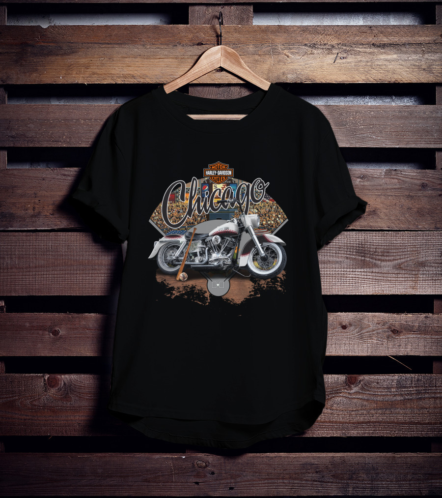 Chicago White Sox Harley Davidson Motorcycle Baseball Fan Scene T-Shirt