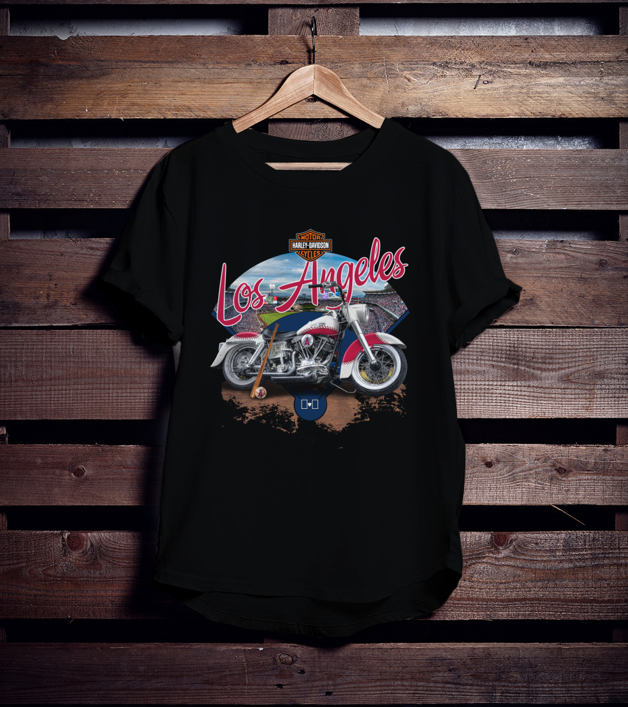 Los Angeles Angels Harley Davidson Motorcycle Stadium Scene T-Shirt