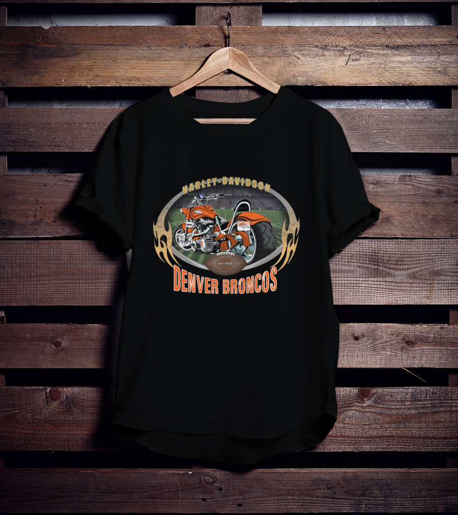 Denver Broncos Harley Davidson Motorcycle Football T-Shirt