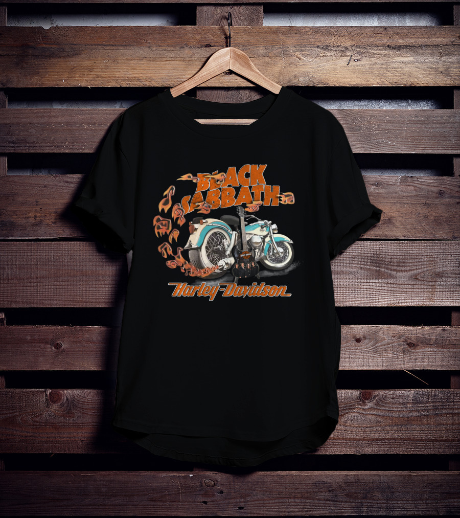 Black Sabbath Harley Davidson Motorcycle Flames Guitar T-Shirt