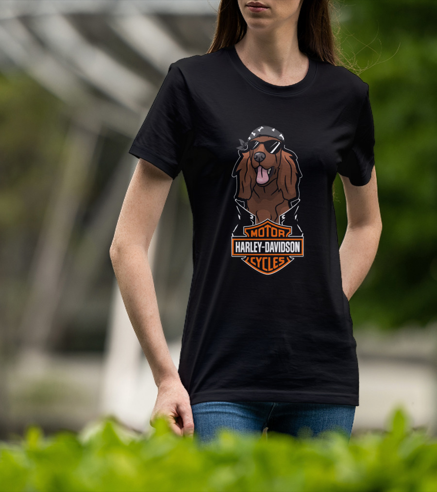 Harley Davidson Motor Cycles Irish Setter Bandana Sunglasses T-Shirt