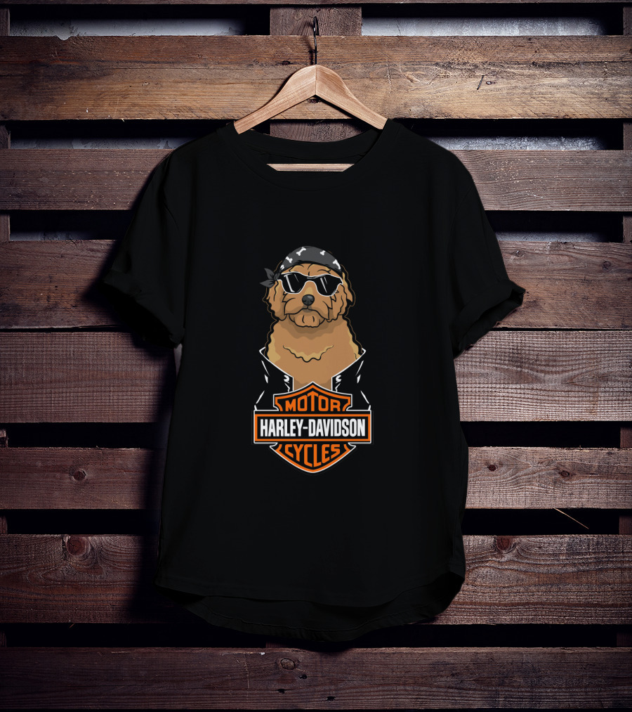 Harley Davidson Motor Cycles Goldendoodle With Sunglasses And Bandana T-Shirt