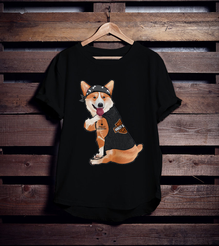 I Harley Davidson Corgi Biker With Bandana And Vest T-Shirt