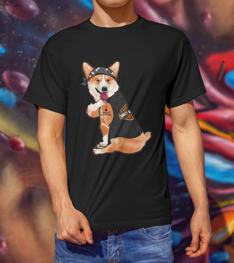 I Harley Davidson Corgi Biker With Bandana And Vest T-Shirt